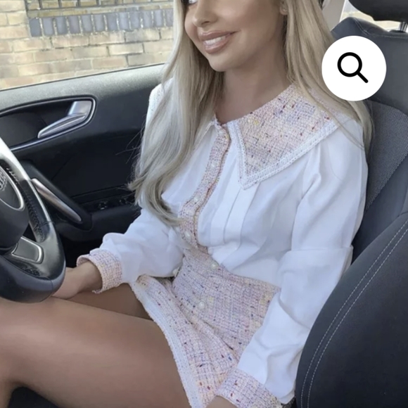 NWT DARK ACADEMIA PINK TWEED MATCHING SKIRT BLOUSE SET SIZE: SMALL-LARGE - Picture 7 of 15